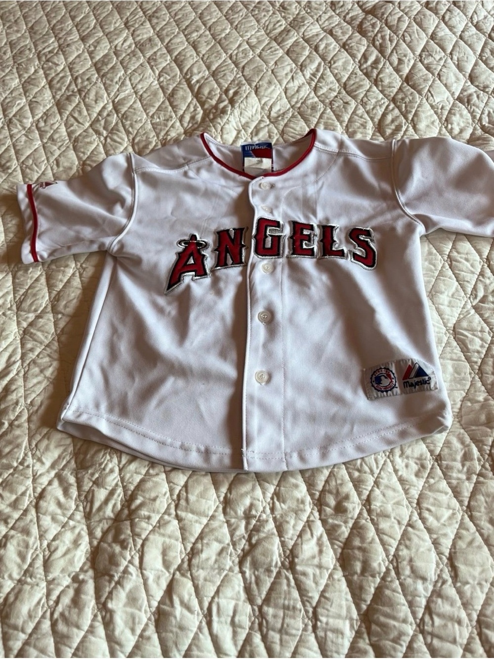 Majestic White and Red Angels Kids Baseball Jersey size 5/6